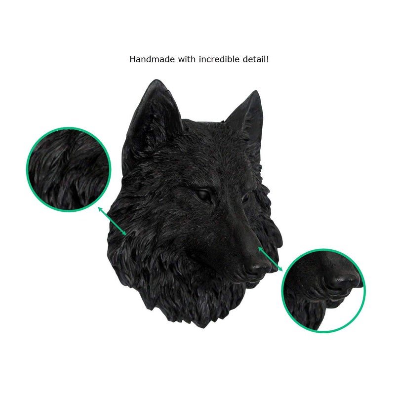 Wallcharmers Wall Charmers Mini Black Faux Wolf Head Wall Hanging - 9" Faux Taxidermy Animal Head Wall Decor - Handmade Farmhouse Decor - Image 2